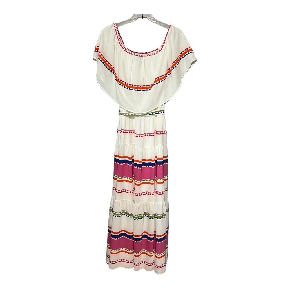Violet Weekend White Multi Maxi Dress Off-Shoulder Ruffled Tiered Sleeveless XL - Picture 2 of 7